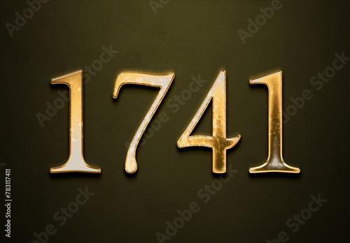 Old gold effect of 1741 number with 3D glossy style Mockup. 