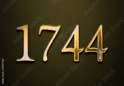 Old gold effect of 1744 number with 3D glossy style Mockup. 