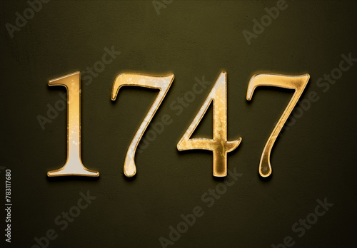 Old gold effect of 1747 number with 3D glossy style Mockup. 