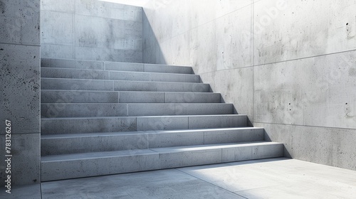 An empty concrete wall flanks the simple stairs, minimalism captured in each step