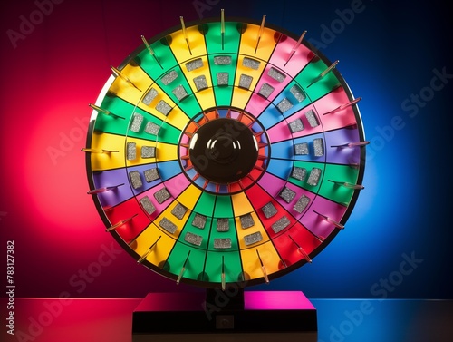 A Colorful Wheel of Fortune on a Game Show Set at Present