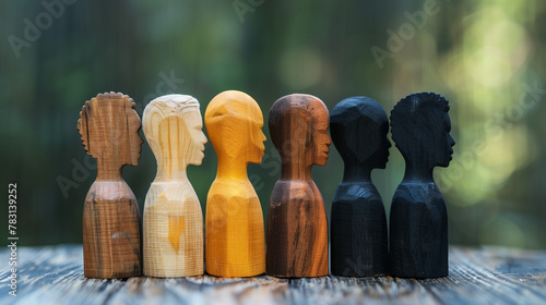 Colorful wooden people icons. Diversity and Inclusion concept.