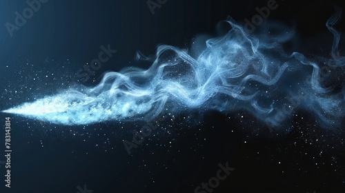 Spray of white dust isolated on transparent background. Modern realistic set of curve smoke or powder with particles flowing from aerosol, blue stream of spraying cosmetic or fragrance.