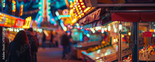 A vibrant carnival midway with festive lights and bustling game booths, offering a lively background for festival-themed designs
