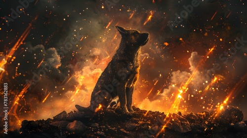 The faithful dog sat and waited for his master to return. In the sky filled with meteor showers