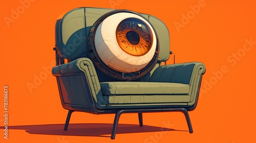 Surreal Armchair with a Giant Eye Illustration