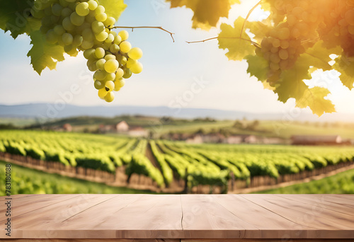 Sunny Vineyard Vista with Fresh Grapes Generative AI