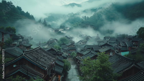 Discover the charm of traditional Chinese villages through rural tourism in China, where morning fog envelops old villages adorned with traditional architecture.