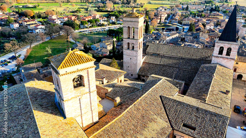 Aerial pictures made with a dji mini 4 pro drone over Spello, in Umbria, Italy.