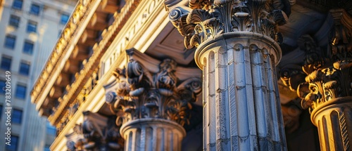 Elegant columns of an old stock exchange, classical design, strength in structure, detailed craftsmanship