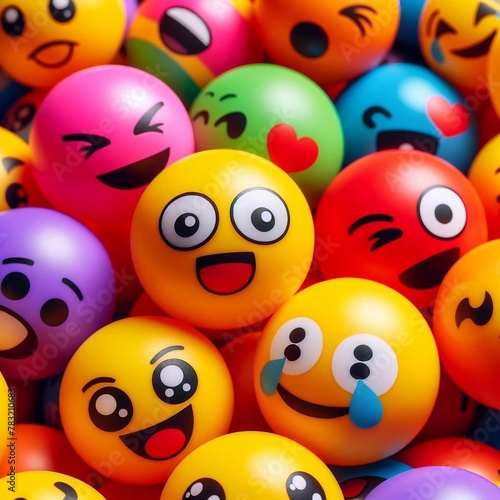 Colorful emoji balls close up showcasing a range of vivid emotions for a dynamic collection