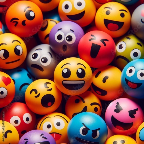 Colorful emoji balls close up showcasing a range of vivid emotions for a dynamic collection