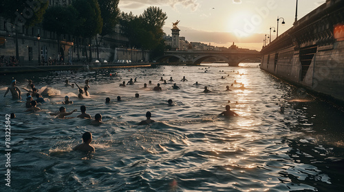 Swimming in the Seine river in Paris