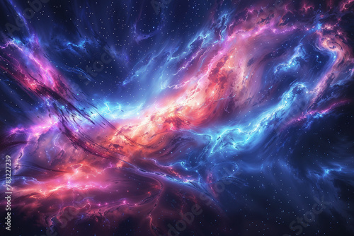 Vibrant Cosmic Nebula with Interstellar Clouds