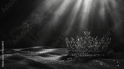 banner background International Beauty Pageant Day theme, and wide copy space, Monochrome image of a crown with delicate lines and shadows for a minimalist look,