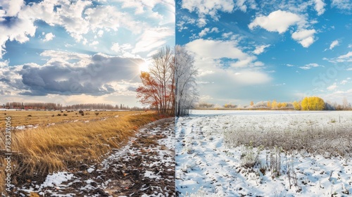 Seasonal contrast summer versus winter in environmental climate change timeline banner