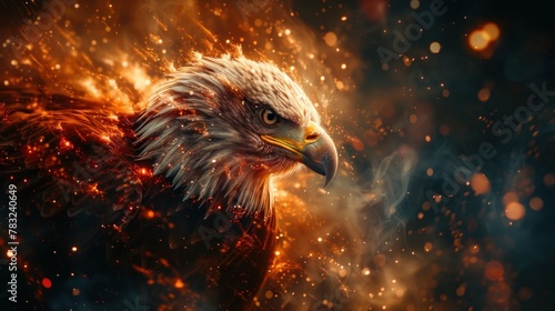 USA Independence Day Celebration: Bald Eagle with American Flag and Fireworks, Generated by AI