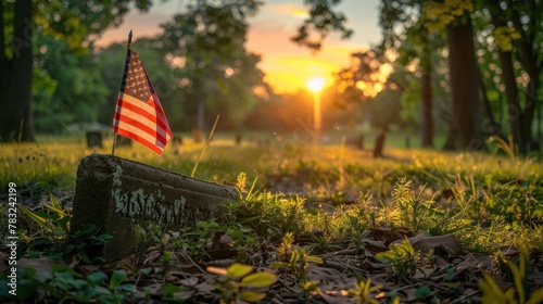 Honoring Our Heroes: US Flag at Military Cemetery on National Holidays - Veterans Day, Memorial Day, Flag Day, Independence Day, and Patriot Day - Generative AI