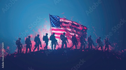 USA Army Celebrating 4th of July: Generative AI Illustration of Soldiers Holding Flag