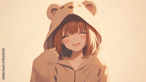 Linda mulher com fantasia de urso no estilo anime