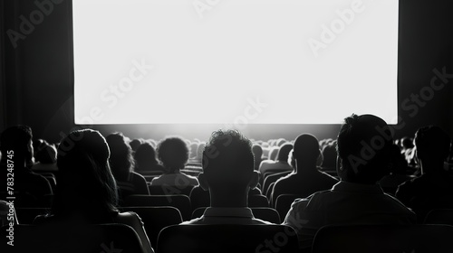 movie theater heads watching the white screen, silhouettes