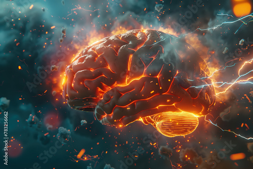 illustration of the human brain with electric sparks and lightning bolts, creating an atmosphere of innovation and creativity