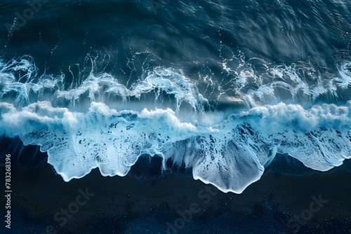 Black Sand Rhythms: Ocean Waves' Minimalist Symphony. Concept Beach Photography, Minimalist Aesthetics, Nature's Beauty, Coastal Inspirations