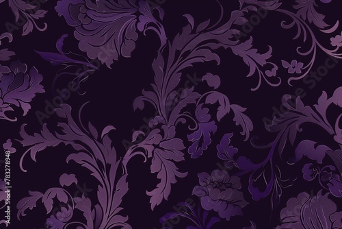 A sophisticated floral pattern rendered in deep purple shades, perfect for luxurious wallpaper or fabric design.