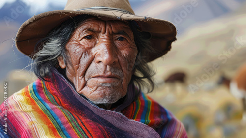 An elderly indigenous man in traditional attire