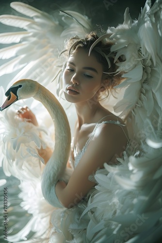 Majestic Swan Transformation:A Cinematic Portrait of Ethereal Grace and Animalistic Beauty