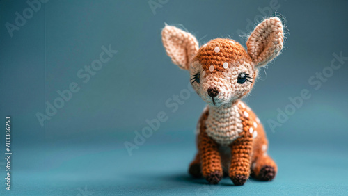 Miniature deer plushie crafted with brown and white bubble pipes, gradient background