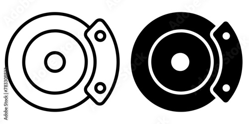 ofvs578 OutlineFilledVectorSign ofvs - car brake disc vector icon . simple car part with caliper . automotive repair . isolated transparent . black outline filled version . AI 10 / EPS 10 . g11921