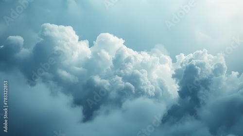 A plane flying through a cloudy sky with some clouds, AI