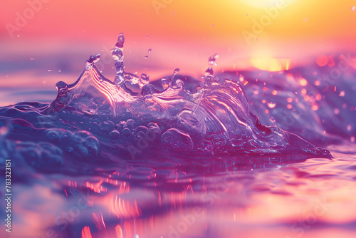 Close up of wave in pink coloured water on sunrise natural wallpaper background