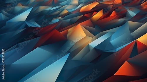 A stunning abstract geometric 3D rendering with a deep play of blues and oranges, creating a cool, edgy vibe