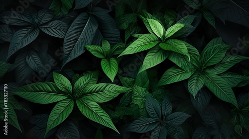 A detailed closeup of dark, rich leaves with distinct, vibrant veins offering a striking contrast against a shadowed background