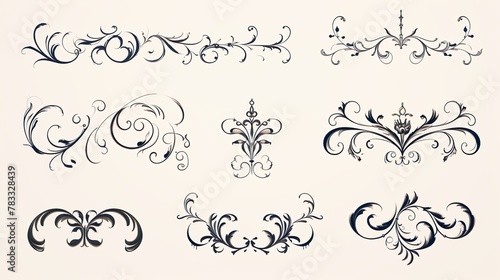 Elegant vector set of floral baroque elements, perfect for decorative designs with a classic and sophisticated style