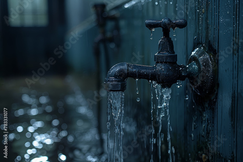 The steady drip of water from a leaky faucet, echoing through an empty room in the stillness of the night. Concept of domestic nuisances and maintenance. Generative Ai.