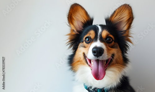 Happy Papillon with its Tongue Out and a Collar