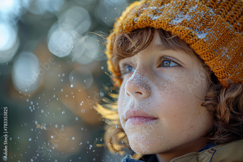 A child using a saline nasal spray to irrigate their nasal passages and alleviate congestion caused by seasonal allergies. Concept of nasal irrigation for allergy relief. Generative Ai.