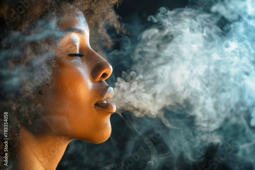 Close-Up of Person Exhaling Fragrant Aromatic Vapor