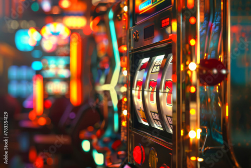 Vibrant Casino Slot Machine with Flashing Lights and Big Win