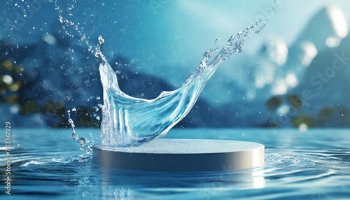 3d realistic cosmetic background 3d podium with abstract water splash blue background for cosmetic perfume and product presentation 3d illustration