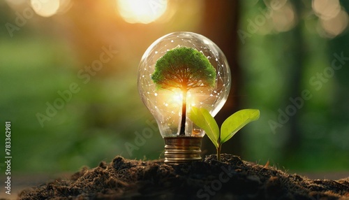 saving energy and environment tree growth in light bulb for saving ecology energy nature eco and technology concept