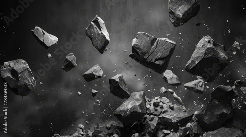 falling rocks on dark background black charcoal or graphite illustration