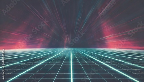 retro style sci fi future synthwave background futuristic perspective grid landscape digital cyber surface suitable for design party flyer banner poster or cover style 80s or 90s 3d illustration