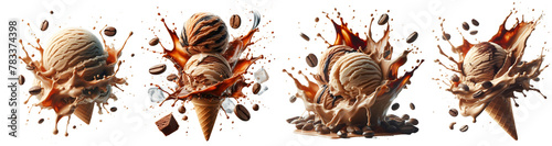 coffee chocolate ice cream cone isolated png with splash coffee