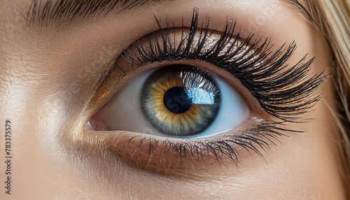 this close up captures a womans eye with remarkably long lashes enhanced by the application of mascara for added length and volume the focus is on the intricate details of the eye and lashes