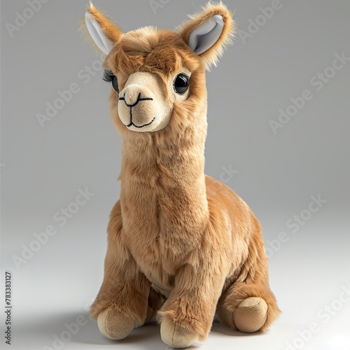 A cute llama plush toy on a white background emanating an aura of sweetness and innocence. Soft plush llama with a friendly expression.
