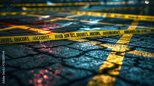 Murder Mystery: Crime Scene with Chalk Outline and Police Tape, Capturing the Aftermath of a Tragic Event, Prompting Viewers to Piece Together the Puzzle